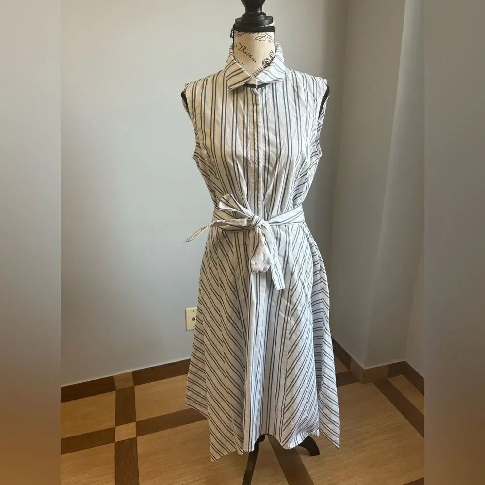 LAFAYETTE 148 NEW YORK Striped Sleeveless Shirt Midi Dress